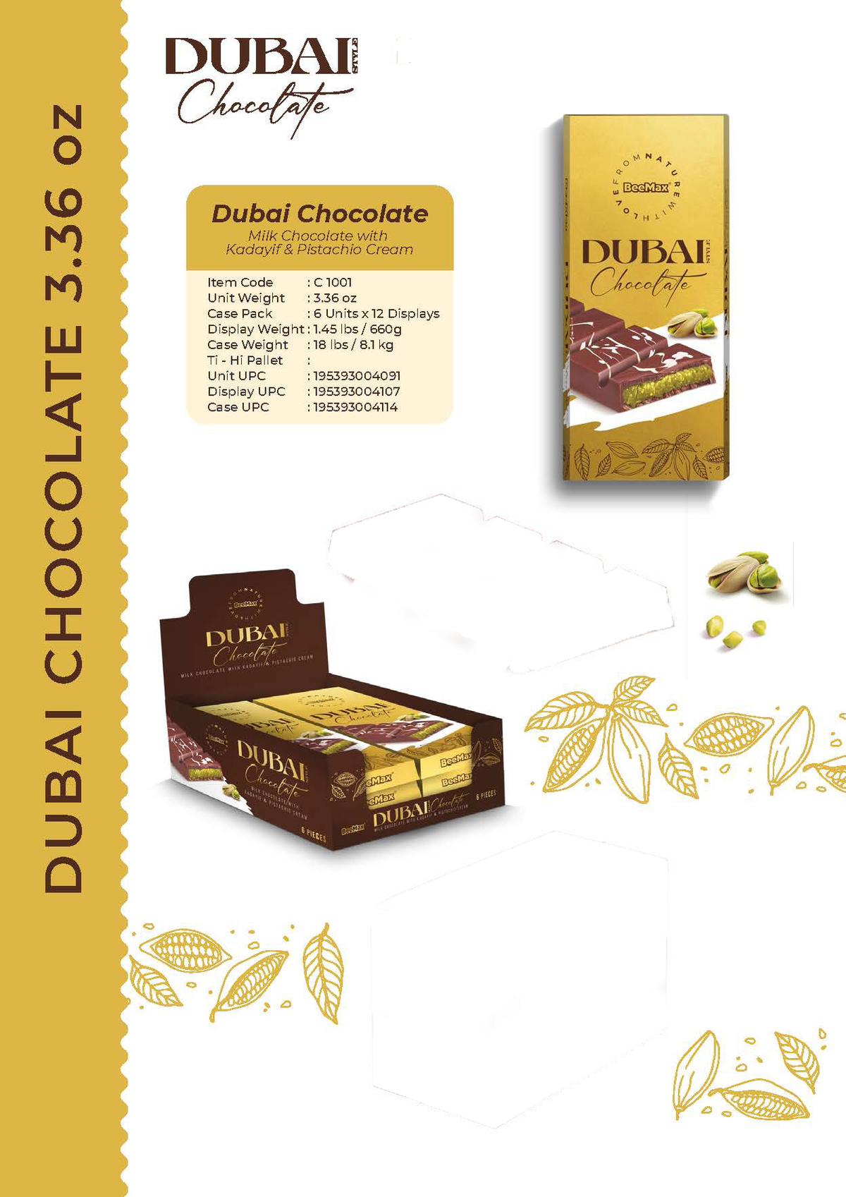 Dubai Milk Chocolate Kadayif and Pistachio bar 35g