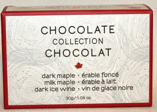 C2C Assorted Chocolates  Truffles  3pc.- 30g. Mini  Box  Milk Maple, Dark Maple, Dark Ice Wine  24/box-CAD