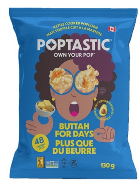 Poptastic Buttah for Days Popcorn 130g  8/Case -CAD