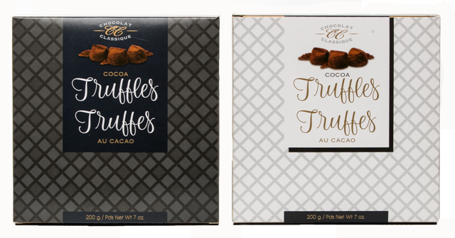 CLASSIC CHOCOLATE TRUFFLES BLACK/WHITE BOX 200G.