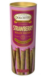 All Natural Strawberry Cream Wafer Rolls 85G.  12/box