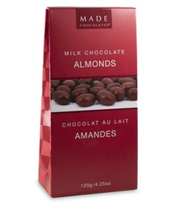 MADE LARGE MILK CHOCOLATE ALMONDS 120G TOTE 12/CASE -CAD